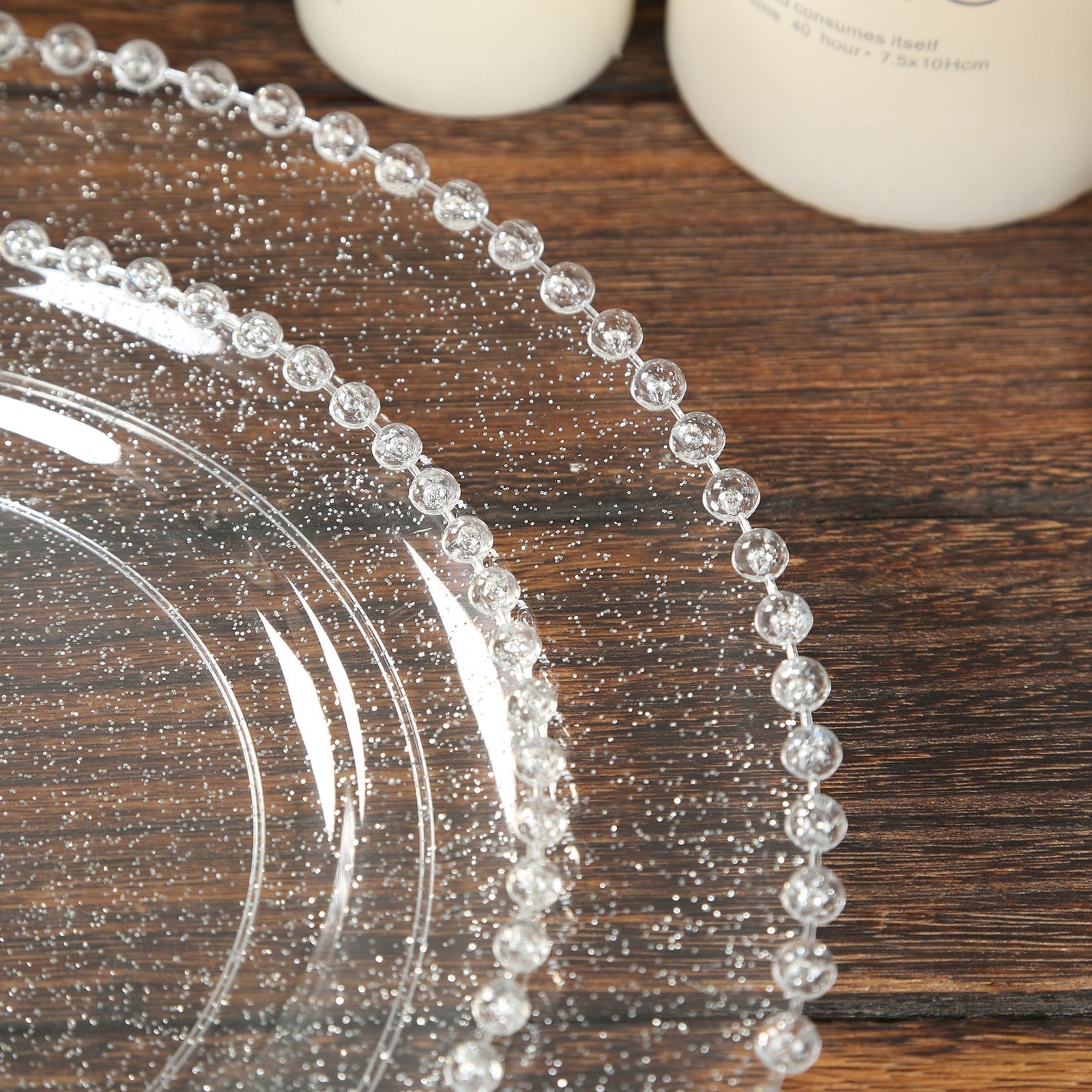 10 - Pack Plastic 10" Round Dinner Plates in Clear Silver Glittered with Beaded Rim - Disposable Party Plates for Banquets & Festive Occasions - Bell Racket Store