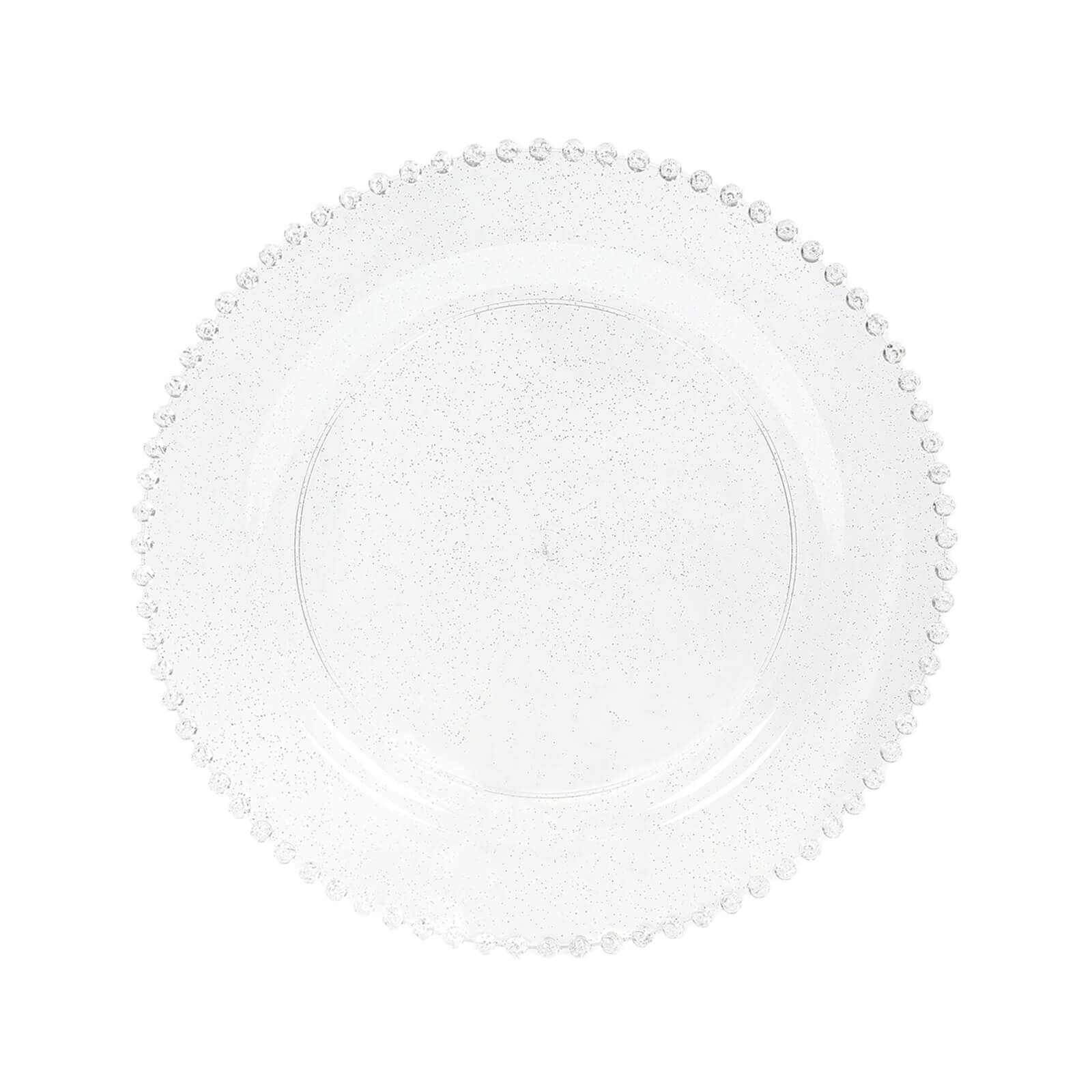 10 - Pack Plastic 10" Round Dinner Plates in Clear Silver Glittered with Beaded Rim - Disposable Party Plates for Banquets & Festive Occasions - Bell Racket Store