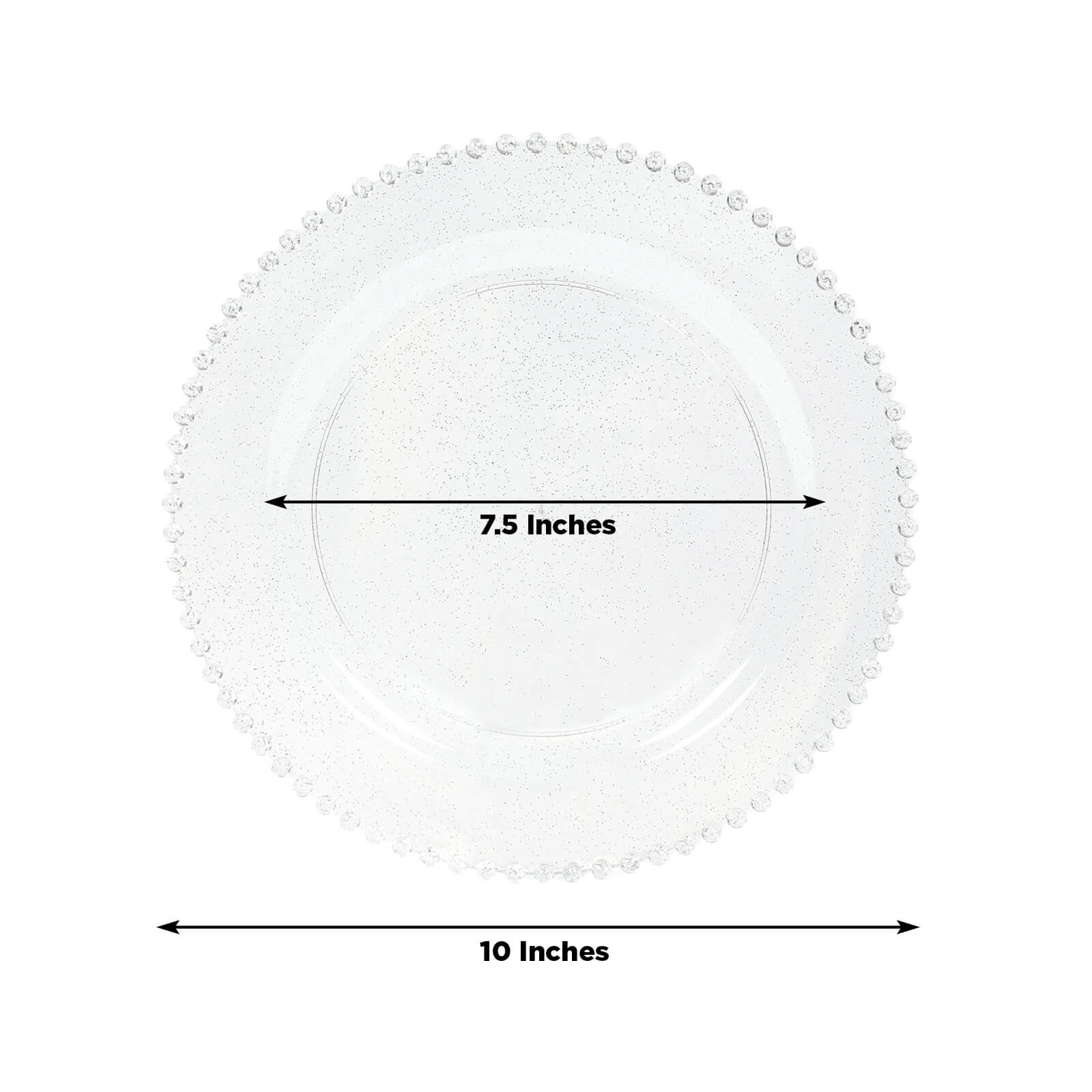 10 - Pack Plastic 10" Round Dinner Plates in Clear Silver Glittered with Beaded Rim - Disposable Party Plates for Banquets & Festive Occasions - Bell Racket Store