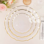 10 - Pack Plastic 10" Round Dinner Plates in Clear Sunflower with Gold Scalloped Rim - Disposable Party Plates for Classy Events & Banquets - Bell Racket Store