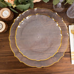 10 - Pack Plastic 10" Round Dinner Plates in Clear Sunflower with Gold Scalloped Rim - Disposable Party Plates for Classy Events & Banquets - Bell Racket Store