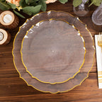 10 - Pack Plastic 10" Round Dinner Plates in Clear Sunflower with Gold Scalloped Rim - Disposable Party Plates for Classy Events & Banquets - Bell Racket Store