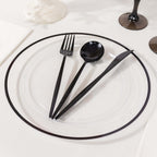 10 - Pack Plastic 10" Round Dinner Plates in Clear with Black Rim - Disposable Party Plates for Classy Banquets & Special Occasions - Bell Racket Store