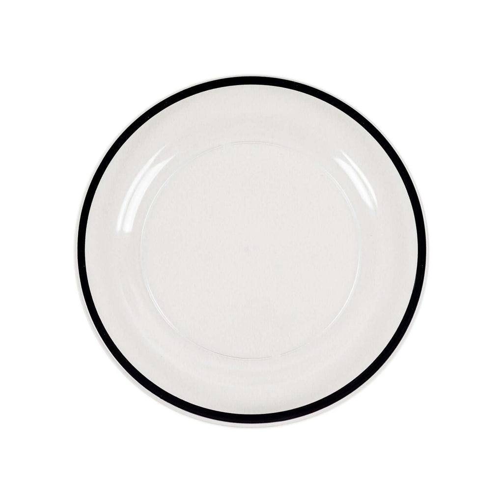 10 - Pack Plastic 10" Round Dinner Plates in Clear with Black Rim - Disposable Party Plates for Classy Banquets & Special Occasions - Bell Racket Store