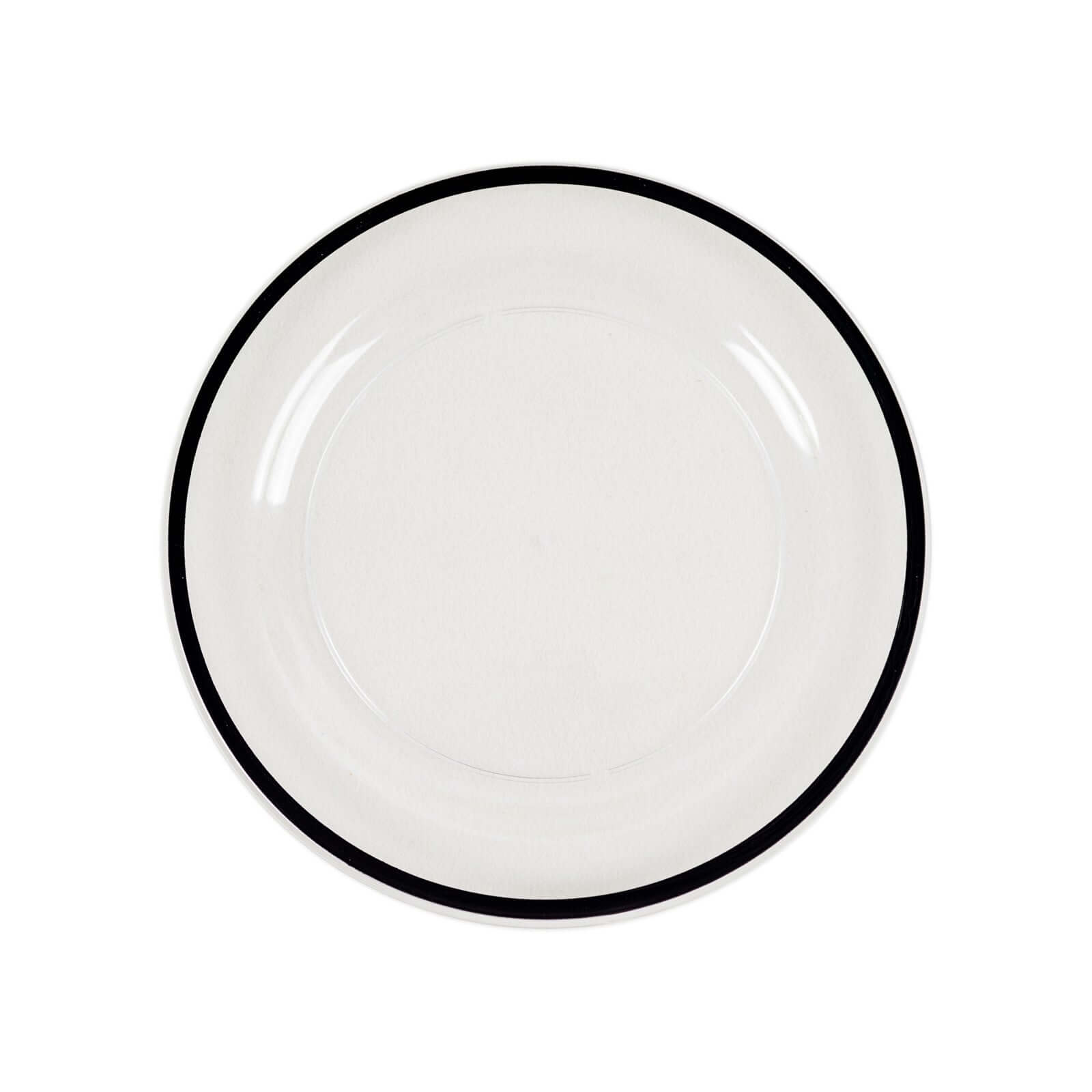 10 - Pack Plastic 10" Round Dinner Plates in Clear with Black Rim - Disposable Party Plates for Classy Banquets & Special Occasions - Bell Racket Store