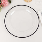 10 - Pack Plastic 10" Round Dinner Plates in Clear with Black Rim - Disposable Party Plates for Classy Banquets & Special Occasions - Bell Racket Store