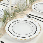 10 - Pack Plastic 10" Round Dinner Plates in Clear with Black Scalloped Rim - Disposable Party Plates - Bell Racket Store