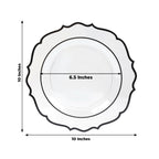 10 - Pack Plastic 10" Round Dinner Plates in Clear with Black Scalloped Rim - Disposable Party Plates - Bell Racket Store