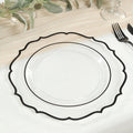 10 - Pack Plastic 10" Round Dinner Plates in Clear with Black Scalloped Rim - Disposable Party Plates - Bell Racket Store