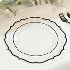 10 - Pack Plastic 10" Round Dinner Plates in Clear with Black Scalloped Rim - Disposable Party Plates - Bell Racket Store