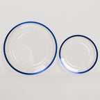 10 - Pack Plastic 10" Round Dinner Plates in Clear with Blue Rim - Disposable Party Plates for Classy Banquets & Special Occasions - Bell Racket Store