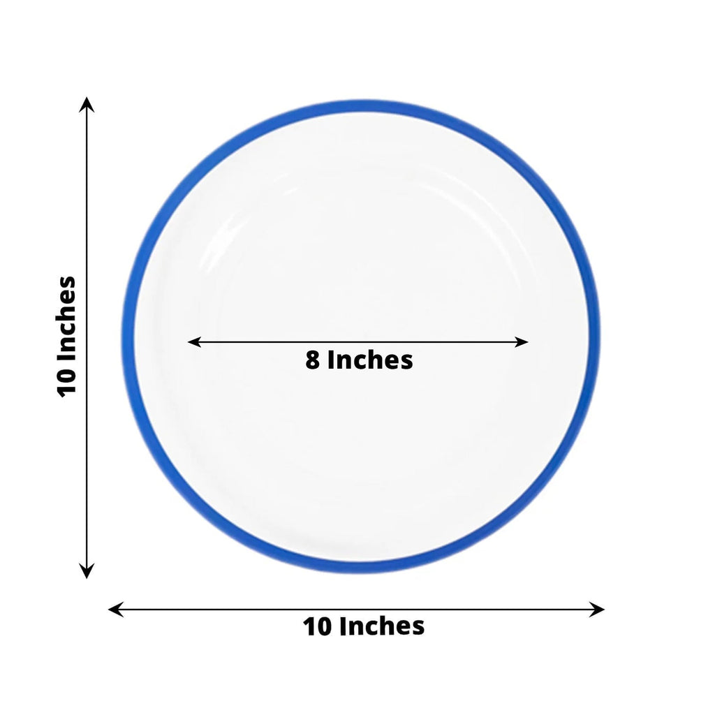 10 - Pack Plastic 10" Round Dinner Plates in Clear with Blue Rim - Disposable Party Plates for Classy Banquets & Special Occasions - Bell Racket Store