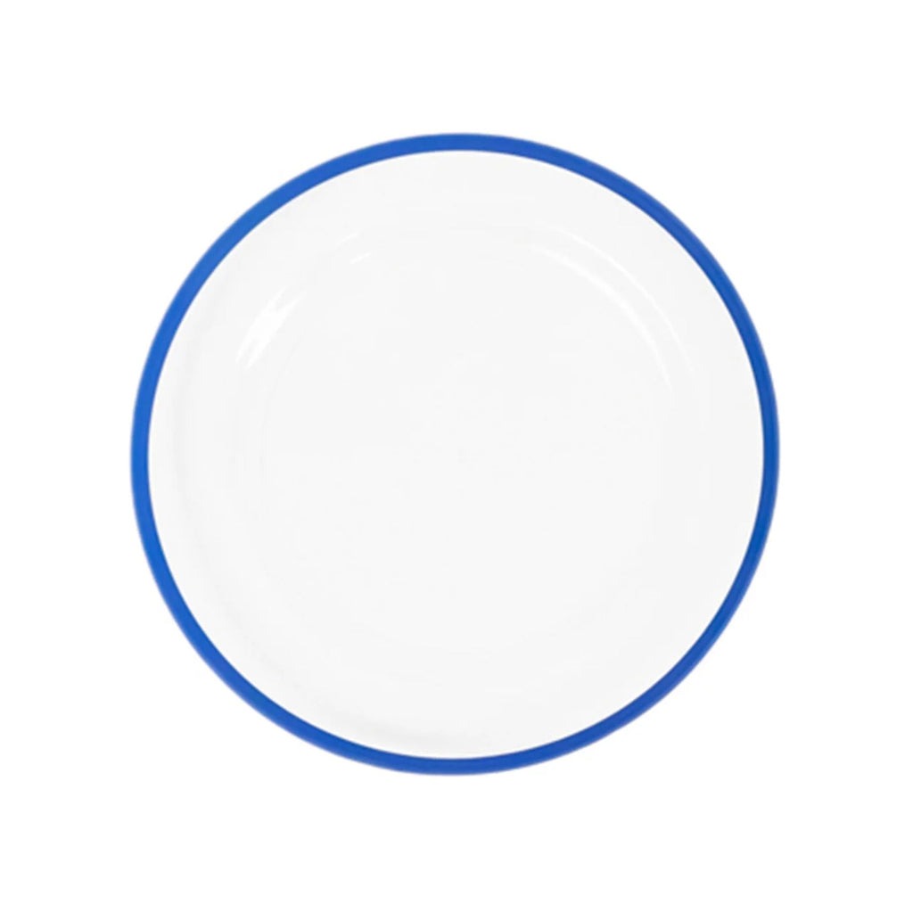 10 - Pack Plastic 10" Round Dinner Plates in Clear with Blue Rim - Disposable Party Plates for Classy Banquets & Special Occasions - Bell Racket Store