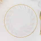 10 - Pack Plastic 10" Round Dinner Plates in Clear with Gold Flair Rim - Disposable Party Plates for Upscale Banquets & Special Occasions - Bell Racket Store