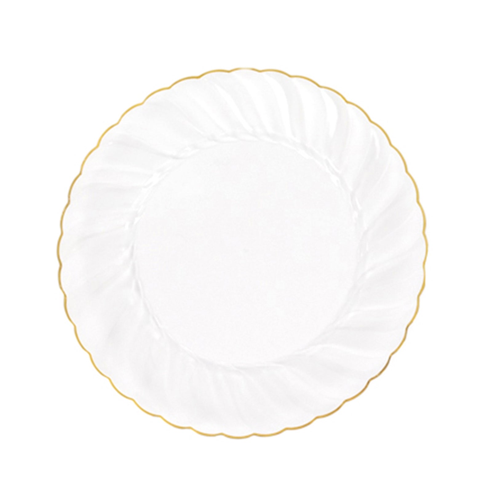 10 - Pack Plastic 10" Round Dinner Plates in Clear with Gold Flair Rim - Disposable Party Plates for Upscale Banquets & Special Occasions - Bell Racket Store