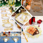 10 - Pack Plastic 10" Round Dinner Plates in Clear with Gold Vintage Baroque Scalloped Rim - European Style Disposable Party Plates - Bell Racket Store