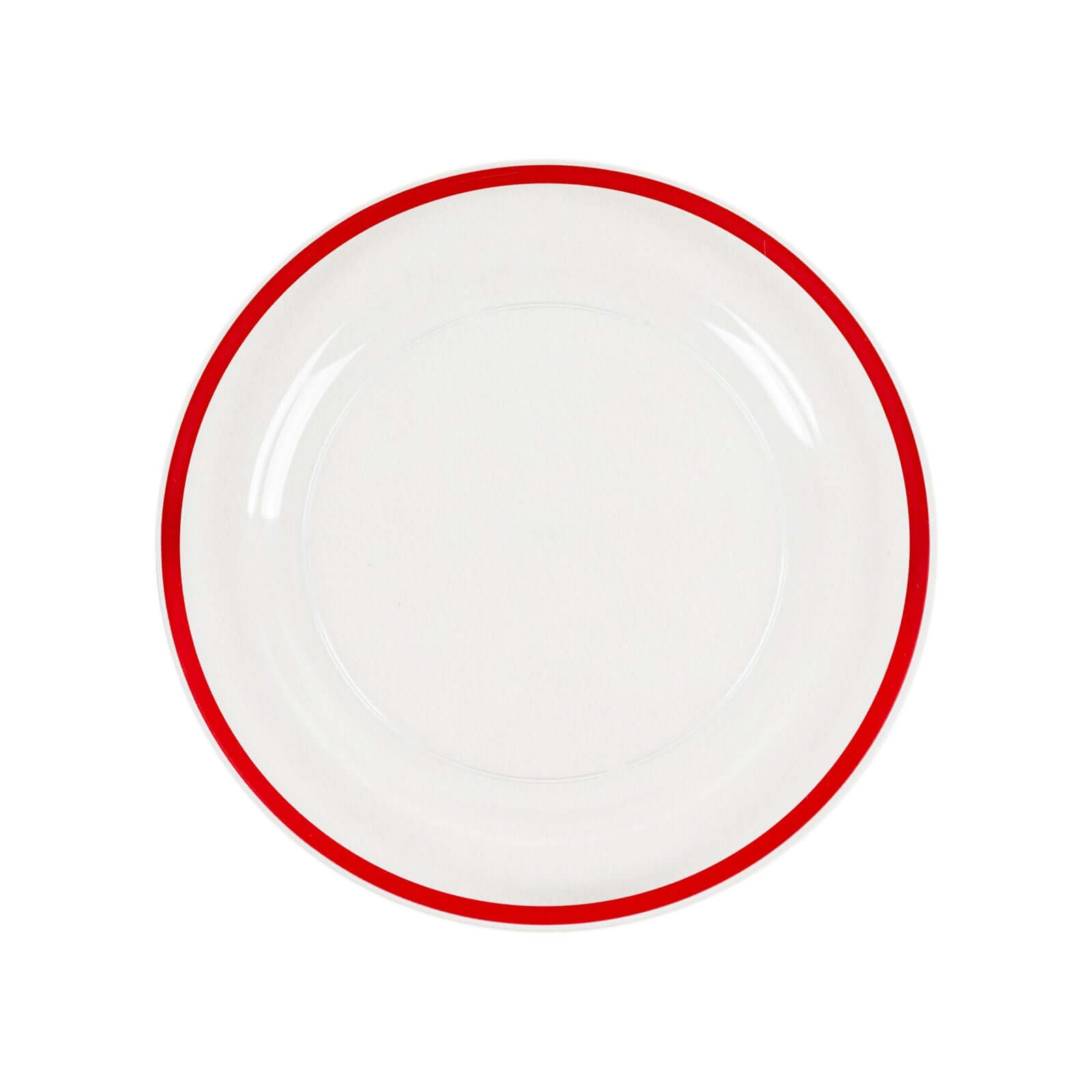 10 - Pack Plastic 10" Round Dinner Plates in Clear with Red Rim - Disposable Party Plates for Classy Banquets & Special Occasions - Bell Racket Store
