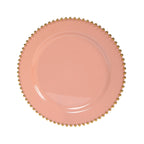 10 - Pack Plastic 10" Round Dinner Plates in Dusty Rose with Gold Beaded Rim - Disposable Party Plates for Banquets & Festive Occasions - Bell Racket Store