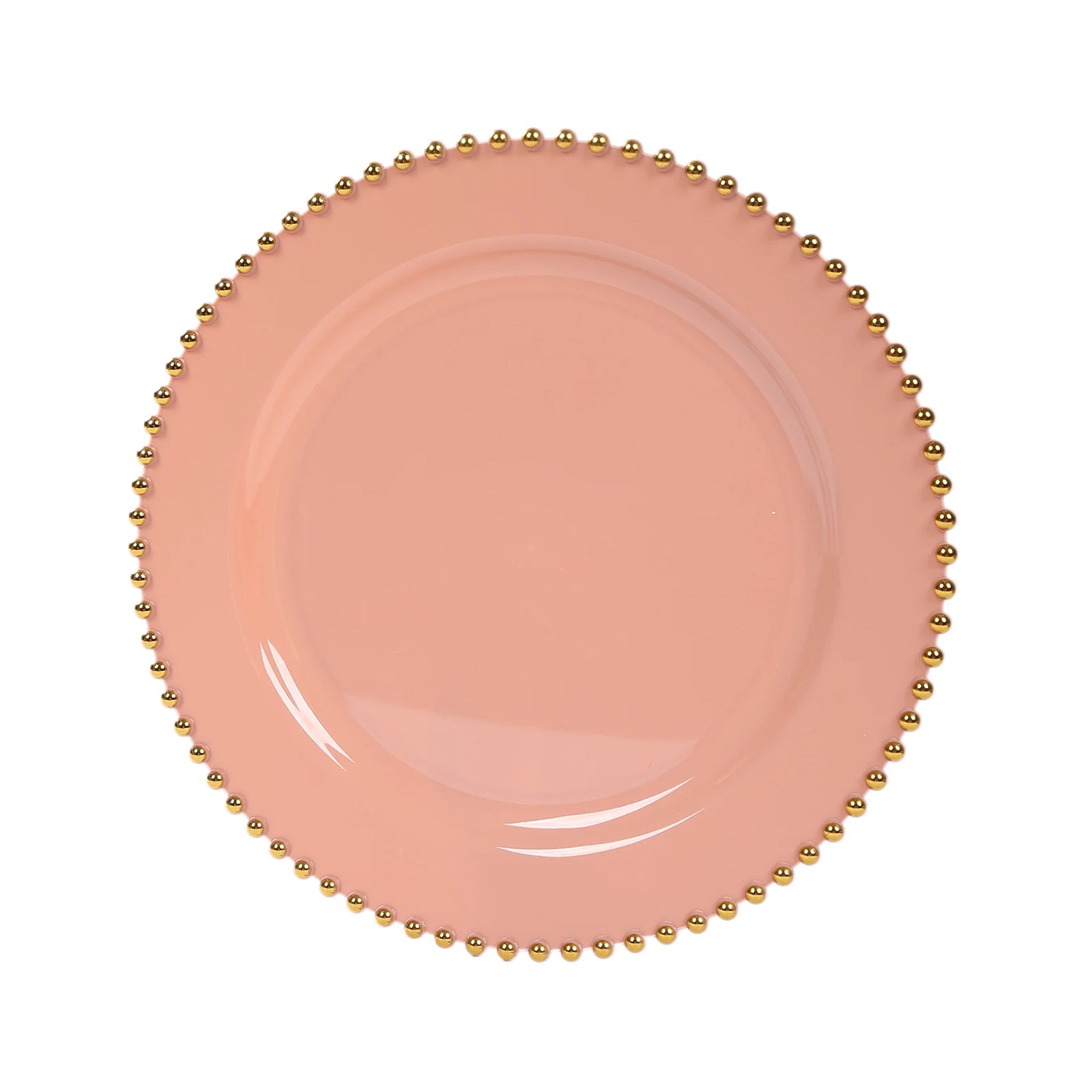10 - Pack Plastic 10" Round Dinner Plates in Dusty Rose with Gold Beaded Rim - Disposable Party Plates for Banquets & Festive Occasions - Bell Racket Store