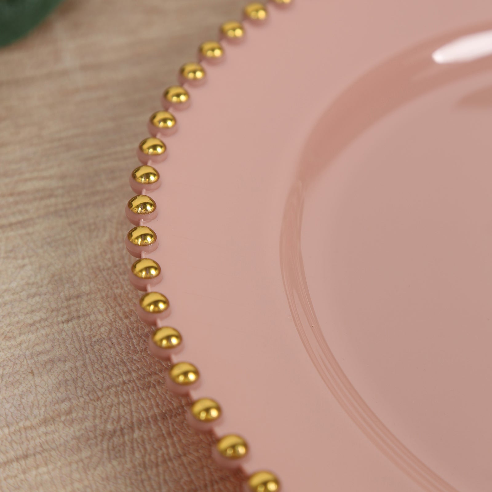 10 - Pack Plastic 10" Round Dinner Plates in Dusty Rose with Gold Beaded Rim - Disposable Party Plates for Banquets & Festive Occasions - Bell Racket Store