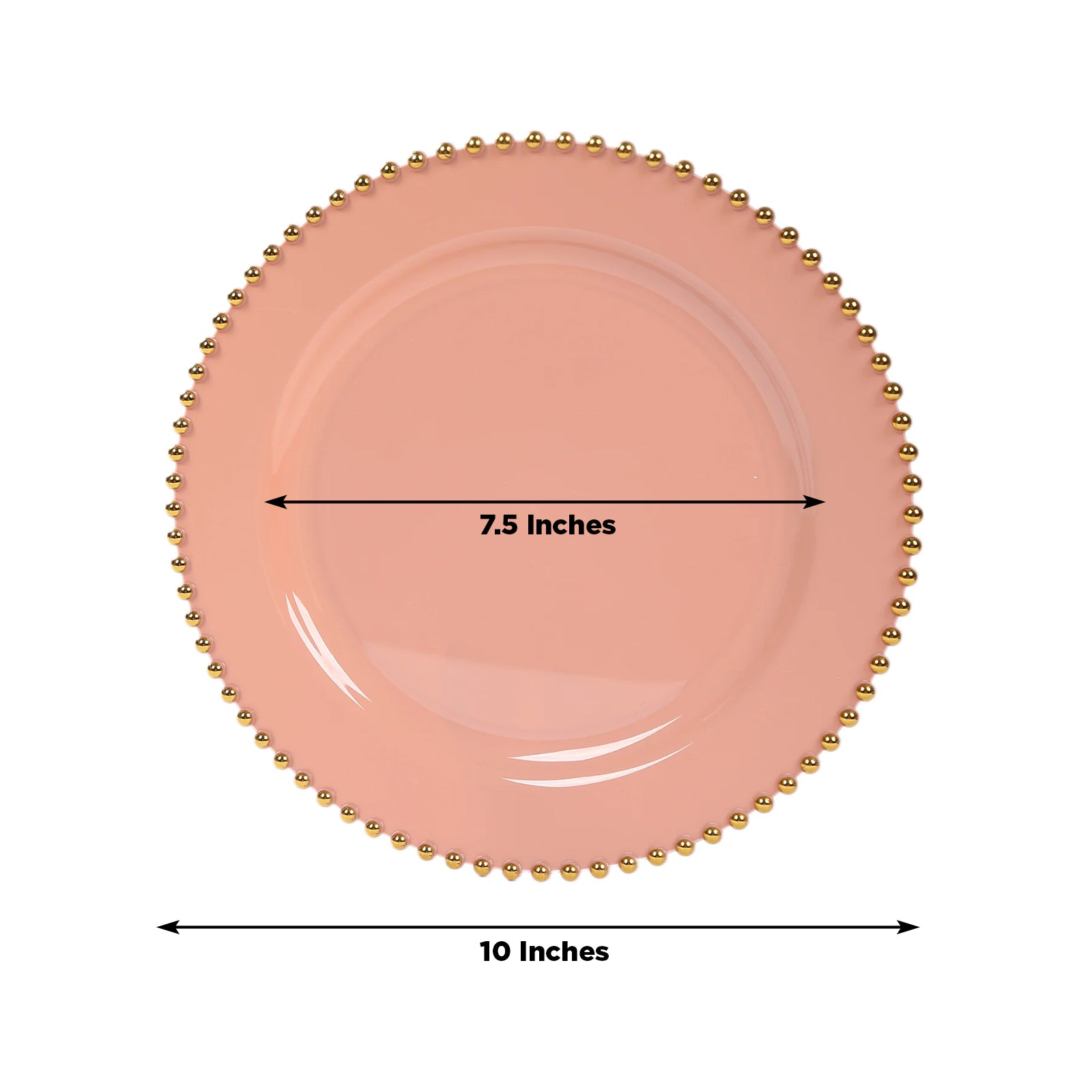10 - Pack Plastic 10" Round Dinner Plates in Dusty Rose with Gold Beaded Rim - Disposable Party Plates for Banquets & Festive Occasions - Bell Racket Store