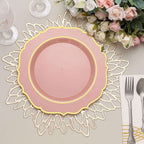 10 - Pack Plastic 10" Round Dinner Plates in Dusty Rose with Gold Scalloped Rim - Disposable Party Plates - Bell Racket Store