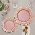 10 - Pack Plastic 10" Round Dinner Plates in Dusty Rose with Gold Scalloped Rim - Disposable Party Plates - Bell Racket Store