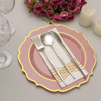 10 - Pack Plastic 10" Round Dinner Plates in Dusty Rose with Gold Scalloped Rim - Disposable Party Plates - Bell Racket Store