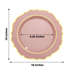 10 - Pack Plastic 10" Round Dinner Plates in Dusty Rose with Gold Scalloped Rim - Disposable Party Plates - Bell Racket Store