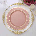 10 - Pack Plastic 10" Round Dinner Plates in Dusty Rose with Gold Scalloped Rim - Disposable Party Plates - Bell Racket Store