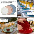 10 - Pack Plastic 10" Round Dinner Plates in Dusty Sage Green with Gold Beaded Rim - Disposable Party Plates for Banquets & Festive Occasions - Bell Racket Store