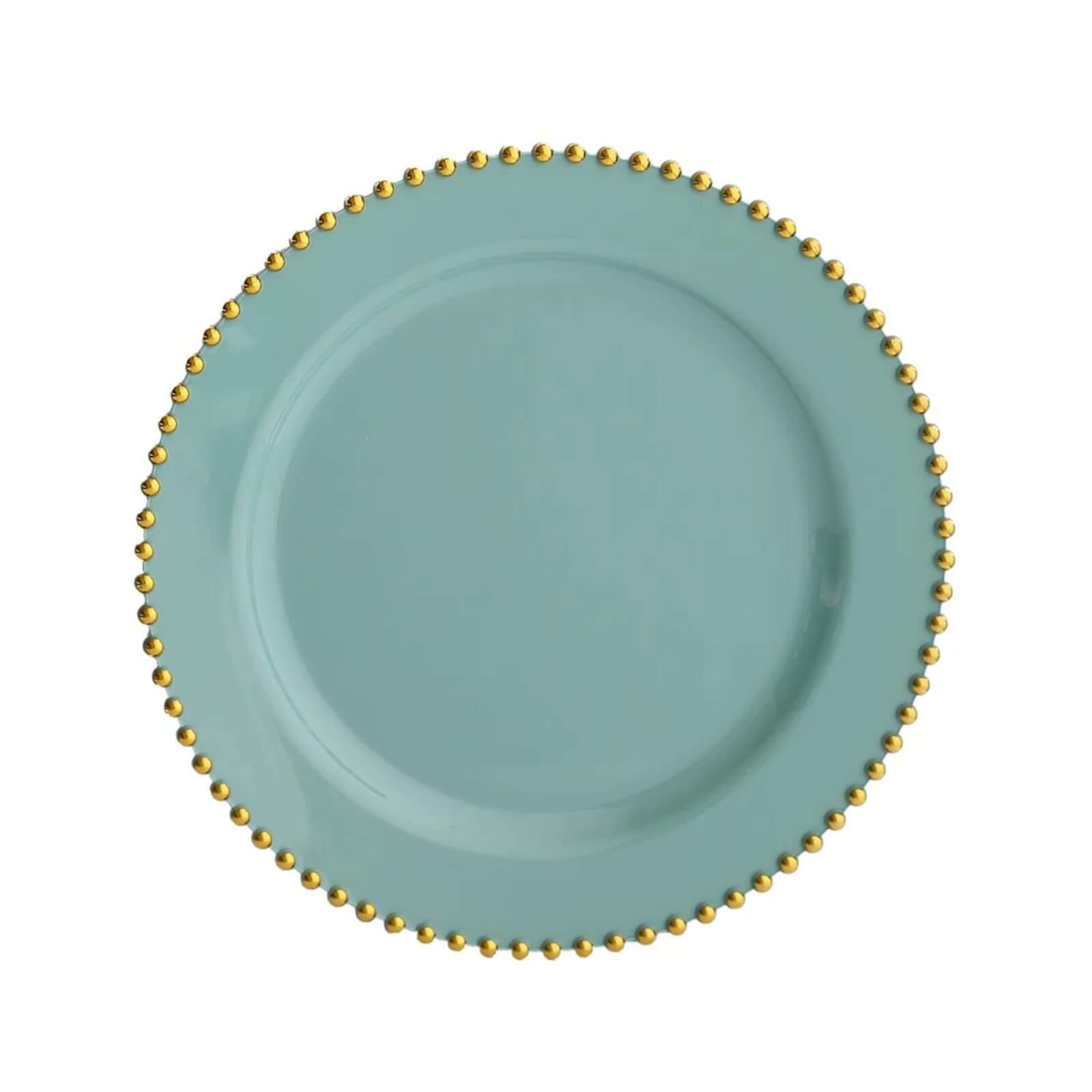 10 - Pack Plastic 10" Round Dinner Plates in Dusty Sage Green with Gold Beaded Rim - Disposable Party Plates for Banquets & Festive Occasions - Bell Racket Store