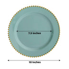 10 - Pack Plastic 10" Round Dinner Plates in Dusty Sage Green with Gold Beaded Rim - Disposable Party Plates for Banquets & Festive Occasions - Bell Racket Store