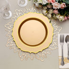 10 - Pack Plastic 10" Round Dinner Plates in Gold with Gold Scalloped Rim - Disposable Party Plates - Bell Racket Store