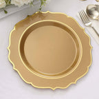 10 - Pack Plastic 10" Round Dinner Plates in Gold with Gold Scalloped Rim - Disposable Party Plates - Bell Racket Store