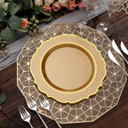 10 - Pack Plastic 10" Round Dinner Plates in Gold with Gold Scalloped Rim - Disposable Party Plates - Bell Racket Store