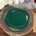10 - Pack Plastic 10" Round Dinner Plates in Hunter Emerald Green with Gold Leaf Embossed Rim - Disposable Vintage Baroque Style Plates - Bell Racket Store