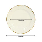 10 - Pack Plastic 10" Round Dinner Plates in Ivory with Gold Beaded Rim - Disposable Party Plates for Banquets & Festive Occasions - Bell Racket Store