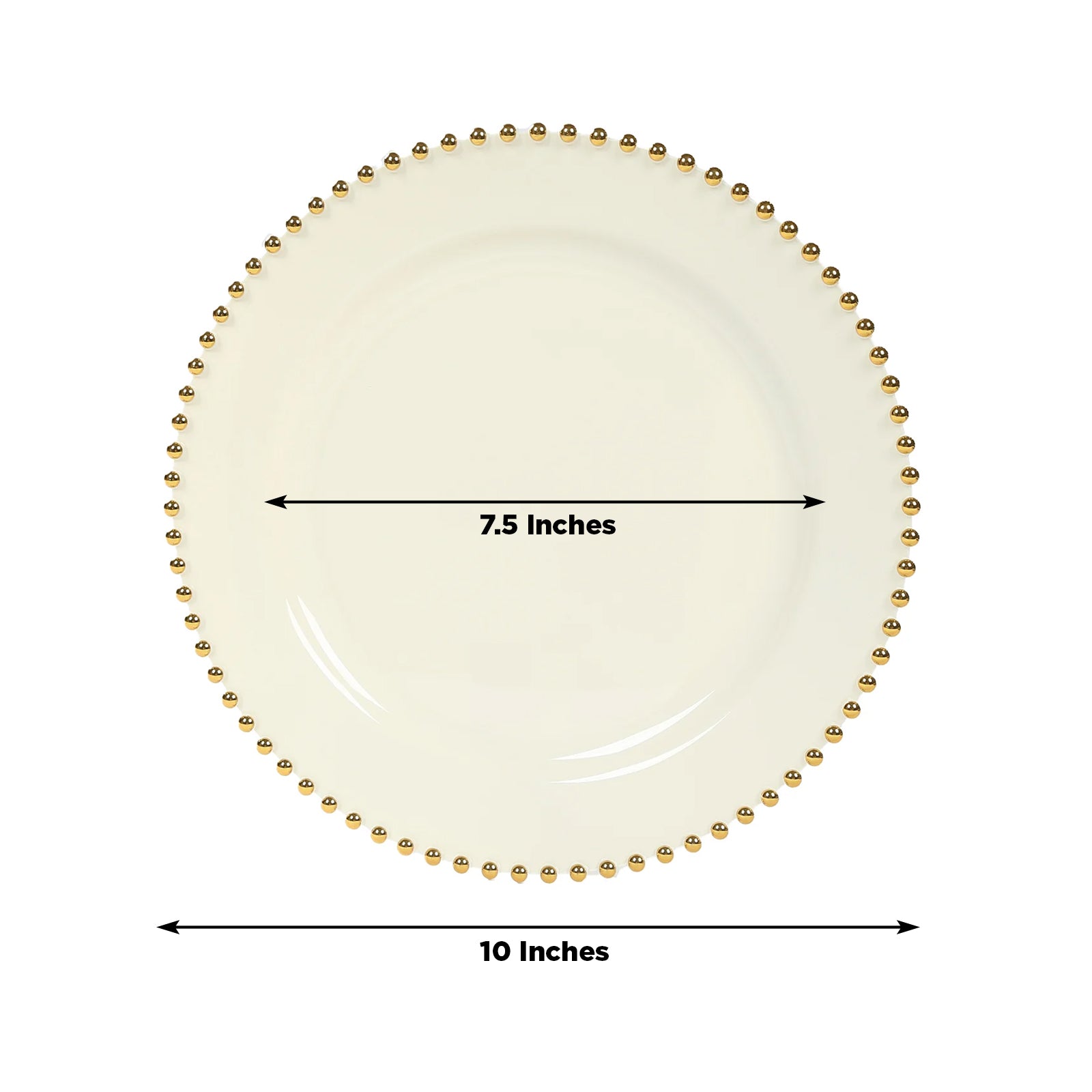 10 - Pack Plastic 10" Round Dinner Plates in Ivory with Gold Beaded Rim - Disposable Party Plates for Banquets & Festive Occasions - Bell Racket Store