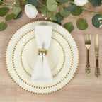 10 - Pack Plastic 10" Round Dinner Plates in Ivory with Gold Beaded Rim - Disposable Party Plates for Banquets & Festive Occasions - Bell Racket Store