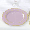 10 - Pack Plastic 10" Round Dinner Plates in Lavender Lilac with Gold Scalloped Rim - Disposable Party Plates - Bell Racket Store