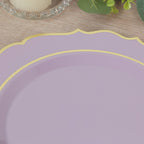 10 - Pack Plastic 10" Round Dinner Plates in Lavender Lilac with Gold Scalloped Rim - Disposable Party Plates - Bell Racket Store