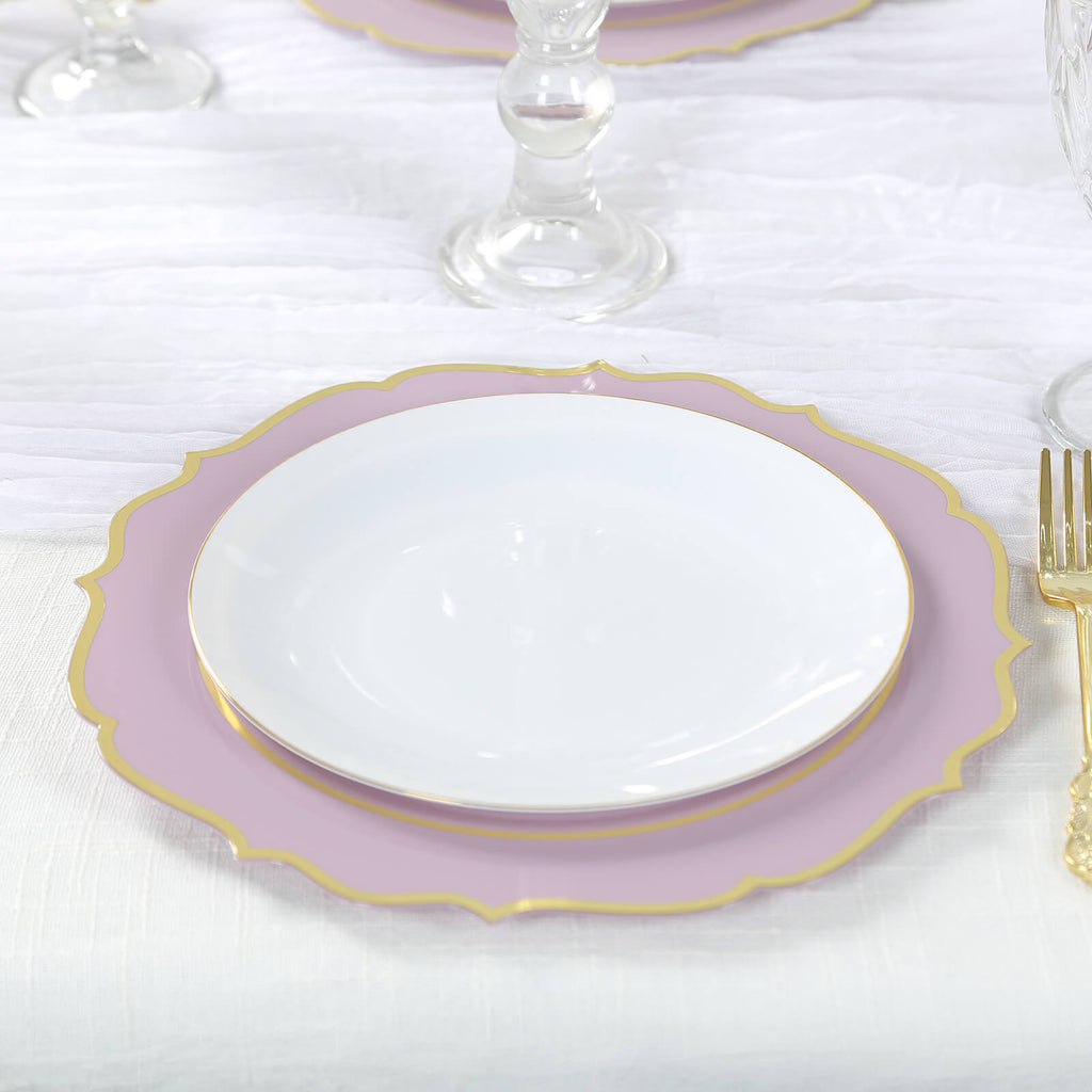 10 - Pack Plastic 10" Round Dinner Plates in Lavender Lilac with Gold Scalloped Rim - Disposable Party Plates - Bell Racket Store