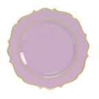 10 - Pack Plastic 10" Round Dinner Plates in Lavender Lilac with Gold Scalloped Rim - Disposable Party Plates - Bell Racket Store