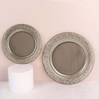 10 - Pack Plastic 10" Round Dinner Plates in Opaque Black Hammered Design with Gold Rim - Disposable Party Plates for Chic Banquets & Special Occasions - Bell Racket Store