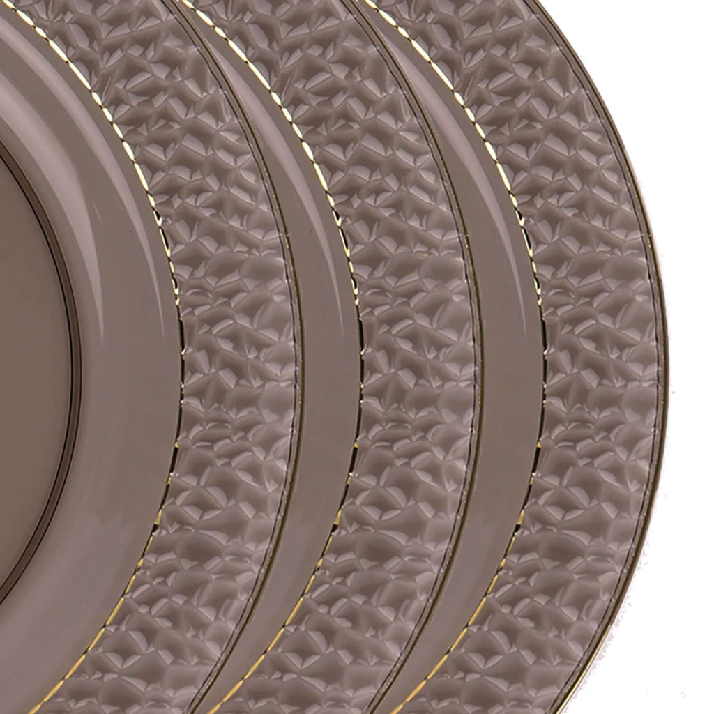 10 - Pack Plastic 10" Round Dinner Plates in Opaque Black Hammered Design with Gold Rim - Disposable Party Plates for Chic Banquets & Special Occasions - Bell Racket Store