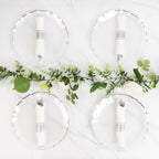 10 - Pack Plastic 10" Round Dinner Plates in Pearl White Sunflower with Silver Scalloped Rim - Disposable Party Plates for Classy Events & Banquets - Bell Racket Store