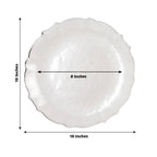 10 - Pack Plastic 10" Round Dinner Plates in Pearl White Sunflower with Silver Scalloped Rim - Disposable Party Plates for Classy Events & Banquets - Bell Racket Store