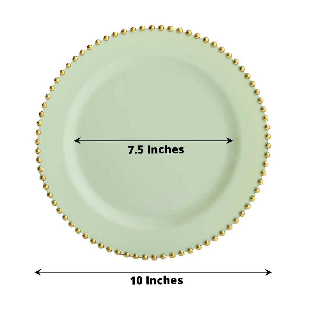 10 - Pack Plastic 10" Round Dinner Plates in Sage Green with Gold Beaded Rim - Disposable Party Plates for Banquets & Festive Occasions - Bell Racket Store