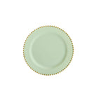 10 - Pack Plastic 10" Round Dinner Plates in Sage Green with Gold Beaded Rim - Disposable Party Plates for Banquets & Festive Occasions - Bell Racket Store